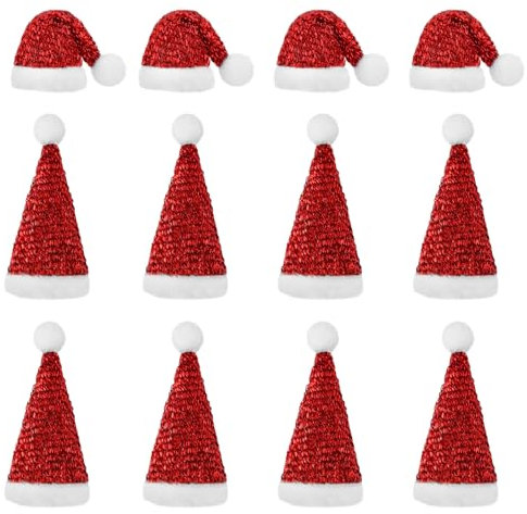 ONRAGT Pequeño Gorro Navidad, 12 Piezas Aombrero de Navidad Mini Roja Pequeños Christmas Hat Mini Gorro de Papá Noel para Árbol de Navidad, Navidad Regalo, Bricolaje, 4,9 x 2,7 Pulgadas
