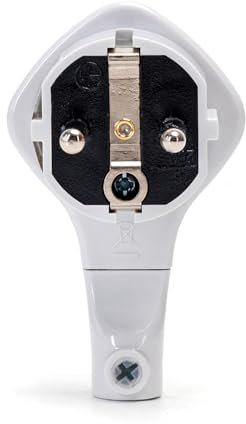 Prise mâle allemande 16 A blanche, idéale pour les câbles électriques et les connexions sécurisées dans les installations domestiques et professionnelles.