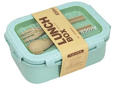 MerwDeeyt Lunch Box Adults, Bento Lunch Box 850ml with Cutlery Set, Leak-Proof Lunchbox Portability Snack Boxes for Adult, Lunch Box with Compartments for Office, Picnic, Travelling (Green)