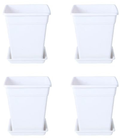 IOEDHW Paquete de 4 maceteros de Resina, Maceta de plástico de Resina Transpirable con Control de raíces cuadradas, Maceta de Resina Espesada, macetas de Resina Grandes para Interiores y Exteriores