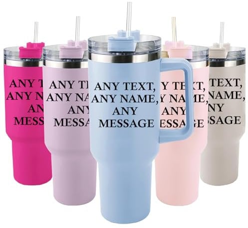 EKAM Personalised Tumbler with Handle and Straw, Customized 40oz/1135ml Insulated Stainless Steel Travel Coffee Cup with Name, Customise with Any Message and Font, Gift for Women Men,40oz Travel Mug