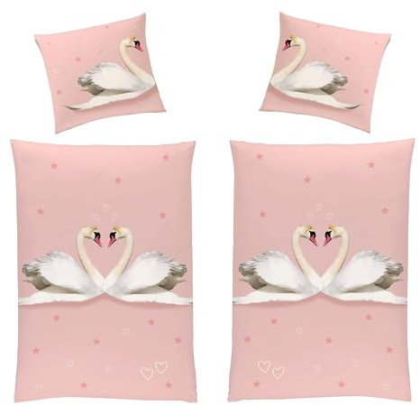Familando Warme Winterbettwäsche 135x200 80x80 cm Biber Bettwäsche aus 100% Baumwolle mit Reißverschluss · Rosa Mädchenbettwäsche Partnerbettwäsche Set (4-teilig)