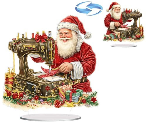 CXINLky Weihnachten Diamond Art Painting Tisch Deko, 5D Diamant Painting Weihnachten Tischdeko, Weihnachten Diamant Malerei Stehend Kunst Set für Hausgeschenk Deko-05-Weihnachtsmann nähen