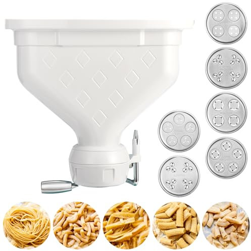 6-Piece Pasta Attachment for Kitchenaid Stand Mixer, Home made Pasta Press Attachment with 2 Feed Port