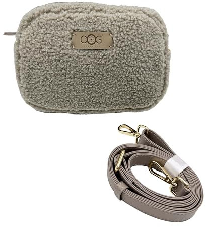 OOG Teddyfell Optik Plüsch kleine Gürteltasche Crossbody Bauchtasche Umhängetasche Wolle Uni Fluffy (Grau)