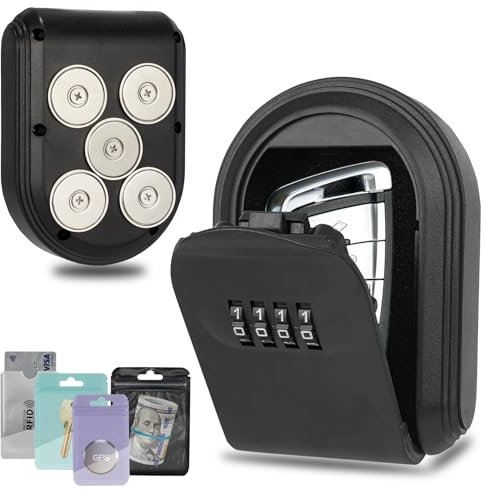 Boîte à clés magnétique pour dessous de voiture, cachez une clé à l'extérieur avec boîte de serrure à combinaison, boîte à code de sécurité réinitialisable avec 5 aimants puissants, support magnétique