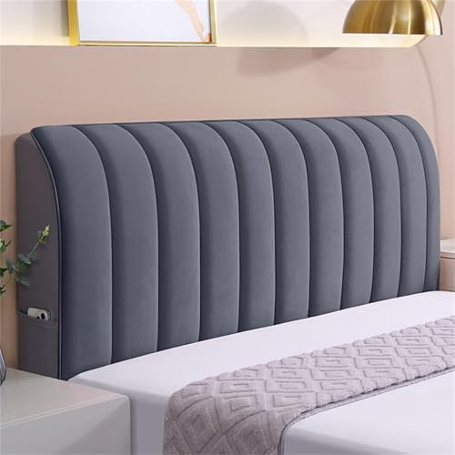 Hearda Samt Strecken Bett Kopfteil Bezug, Streifen Weich Bett Kopfteil Hussen, Staubdicht Bettkopfteil All-Inclusive Bettkopfteil Bezug für Schlafzimmer Bett Dekor Kopfteil (120cm,Grau)