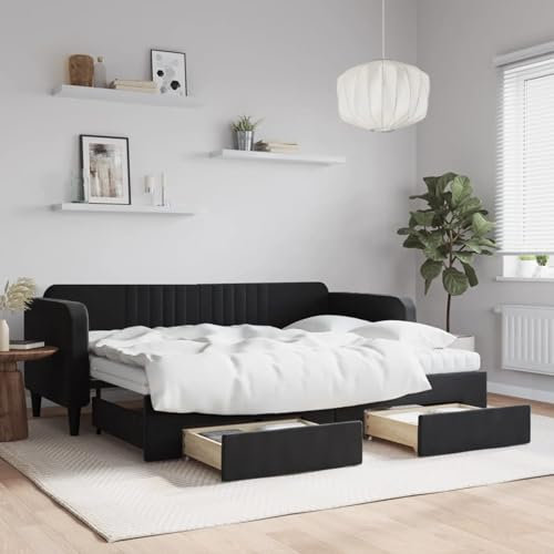 Brokky Tagesbett Ausziehbar mit Schubladen Daybed Bett Mit Schubladen Tagesbett Jugendbett Daybed Schwarz 80x200 cm Samt - 3197132