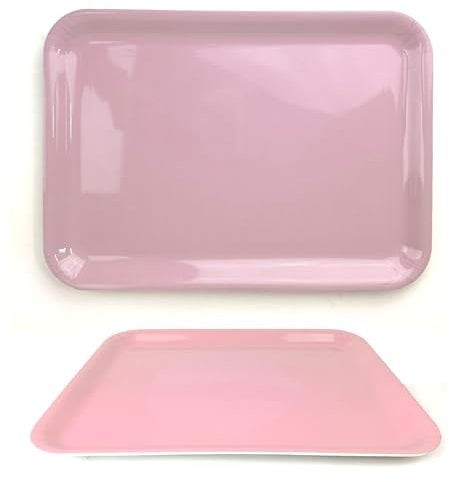 Lizzy Pastel Serving Tray Regular Rectangular (L36 x W26cm) | Dinner or Drinks Serving Trays Easy Grip Handles Ideal for Food Prep, Tea, Breakfast in Bed (1, Blush Pink)