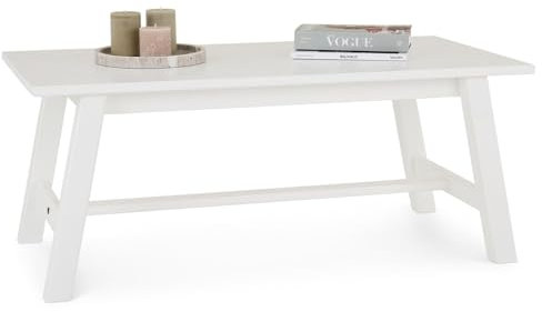 IDIMEX Table Basse LUZERNA rectangulaire pour Salon en Bois Massif Blanc, 110 x 45 cm, Design Moderne Minimaliste, Pieds en Bois