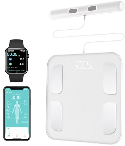 Fitdays Smart Körperanalysewaage -8-Elektroden-Präzisions-Digital-BMI-Waage mit 20+Metriken,Bluetooth-Farbanzeige für Muskeln/Fett/Wasser, Familiensynchronisation für 6Benutzer (FG2001B-A-weiß)
