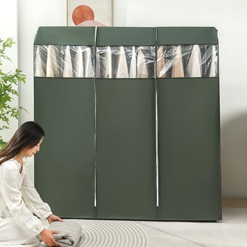 WABMJGW Housse de Tringle à vêtements Anti-poussière, Respirante, avec Fermeture éclair et fenêtre Transparente,pour Porte-Manteaux Suspendus de 1 m, 1,2 m et 1,5 m de Long,Army Green-100x50x150cm