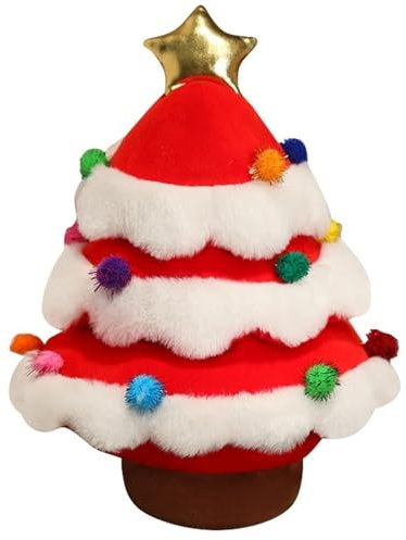 KUKUShining Weihnachtsbaum Plüsch, Kuschelige Stoffpuppen Mit Stern Weihnachtsplüschtier Wurfkissen Kreatives Party Deko Geschenk(Red,35cm/13.8in)