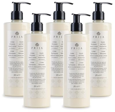 Prija Hands and Body Moisturiser Vitamin E Hyaluronic Acid 5x 380ml | Hydrates and Protects the Skin. Helps Protect from Ageing by Creating Long Lasting Hydration. Vitamin Rich.