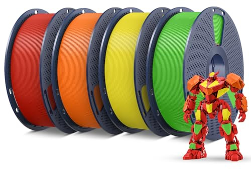 SUNLU 4KG PETG Filament 1.75 mm, 3D Drucker Filament PETG | Hohe Festigkeit & Zähigkeit PETG für Meisten 3D Drucker, Maßgenauigkeit +/- 0,02mm, 1KG Spule Orange+Gelb+Rot+Grün
