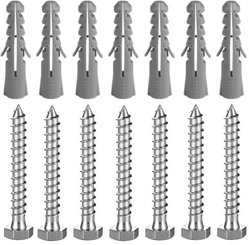 Screws and Wall Plugs Set M8 x 70mm Concrete Screws Heavy Duty TV Bracket Screw Masonry Brick Wall Fixing Screw Bolts Steel Lag Bolt for Aerial Satellite Sky Dish Fence Shelves Mounting, 7Pack