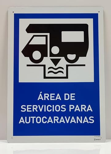 SEÑALIK Señal Area de Servicio para Autocaravanas 30x40 cm | Aluminio dibond 3 mm de grosor para | Cartel parking Autocaravana | Uso Exterior | Alta Resistencia UV