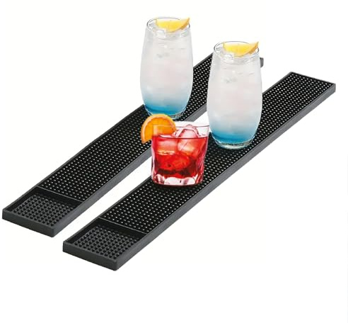 2 Pezzi Tappetino Bar in PVC 60×8 cm – Tappetini Antiscivolo Professionali per Barman, Tappetino da Banco Bar Antiversamento in Gomma Nera per Cocktail, Casa, Ristorante o KTV