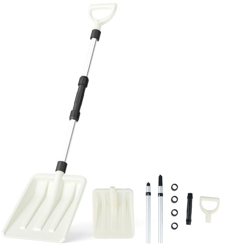 GYMAX Pala de Nieve de Aluminio, Pala para Nieve con Mango Desmontable en 2 Secciones, Cómodo Mango en D, Herramienta para Quitar la Nieve del Coche, Maletero, Camping, Playa, Jardín