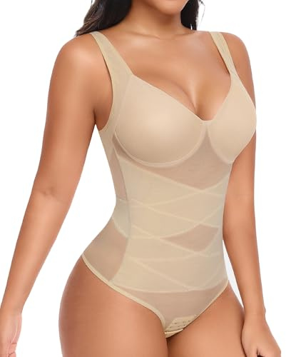 Niwicee Body Moldeador Mujer Fajas Reductoras Bodysuit Shapewear Reductor Abdominal Control de Abdomen Tanga Body Moldeador Invisible Tirantes Ajustables Body Shaper (Nude, XXL)