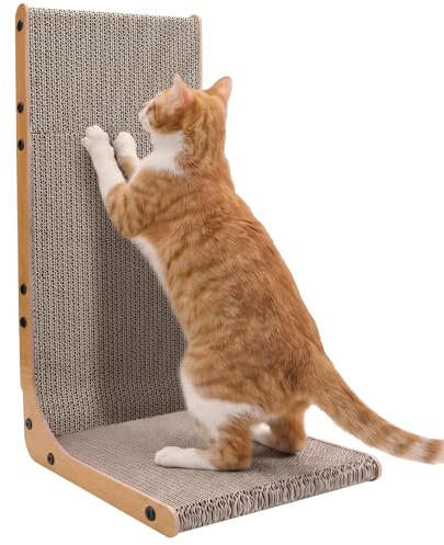 Gimars 58cm Kratzbrett Katze L-Form, stabiles Set aus Kratzpappe für Katzen, vertikales Kratzmöbel zum Schutz von Möbeln & Sofas, langlebige Kratzbretter, Holz