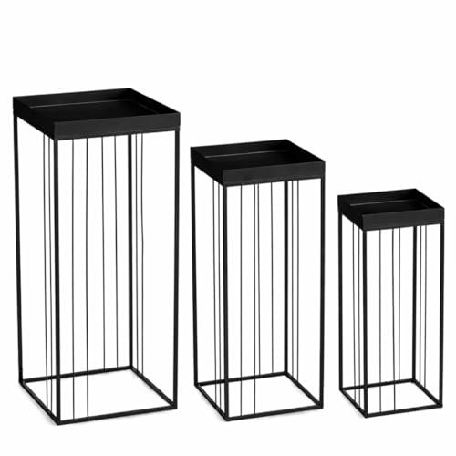 MICA Decorations Beth Beistelltisch – Set aus 3 – Beistelltische Wohnzimmer – Couchtisch – Beistelltisch klein – Eisen – 30 x 30 x 70 cm – Schwarz