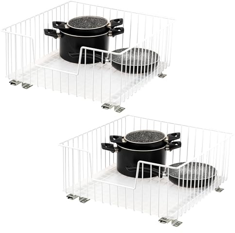 bremermann Schrank-Korbauszug 2er Set 50 cm Breite mit Einlegeboden, Küchenschublade zum Nachrüsten, Vollauszug mit Teleskop-Schienen, ideal für Küche, Bad & Schlafzimmer aus Metall (Weiß)