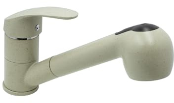 Faizee Home | Daga Küchenarmatur Beige – Hochwertiger Wasserhahn aus Messing mit 360° Schwenkauslauf & Zugbrause | Spültischarmatur mit Keramikkartusche für Küche & Spüle, langlebig & pflegeleicht