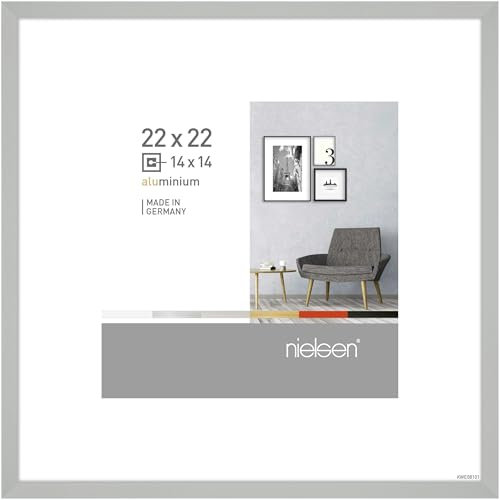 nielsen Bilderrahmen, 22 x 22 cm, Aluminium, Silber matt, Fotorahmen zum Aufhängen im Hoch- & Querformat, Echtglas, Pixel