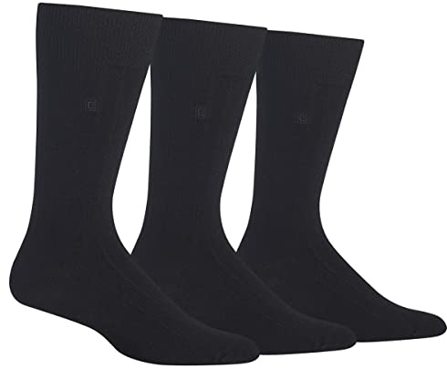 Chaps Mens Soft Touch True Rib Dress Crew - 3 Pair Pack Modal Blend And Embroidered Detail Casual Sock, Black, 6-12 US
