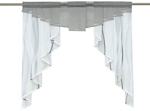 HongYa Tunnelzug Scheibengardine transparenter Voile Kurzgardine für Kleinfenster H/B 145/120 cm Weiß Silber