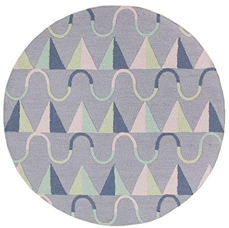 HAMID Runder Kinderteppich, Kinderzimmerteppich 100% Wolle, Weicher Kinderteppich, Pyramiden-Design, 150x150cm, (Grau)