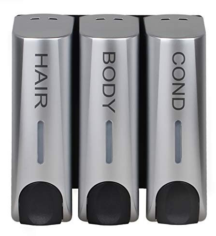 Chamber Soap Dispenser Trio Shower Gel Shampoo Conditioner ABS Plastic Wall Mount Silver