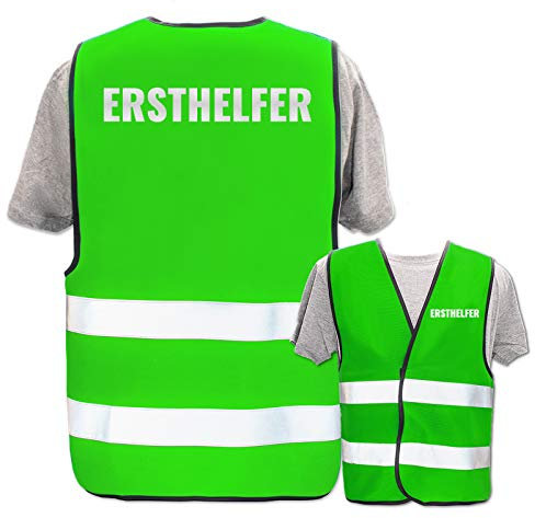Bedruckte Warnwesten mit ISO-Leuchtstreifen * Standard- oder Reflex-Druck * Erste Hilfe und Brandschutz, Begriff:Ersthelfer (Reflektierend), Farbe + Größe:Neon Grün (3XL/4XL)