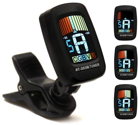 Elagon (AT-203B) Clip-On Multi Instrument Tuner für Gitarre, Bass, Ukulele, Violine und Chromatisch für andere Instrumente/Nicht-Standard-Stimmungen. Toller bunter Bildschirm – leicht zu lesen.