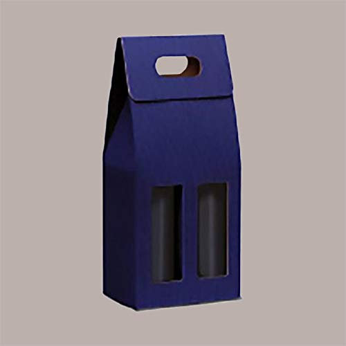 Lucgel Scatola Regalo Porta 2 Bottiglie Vino/Olio 750ml, Cartoncino Onda Blu, 180x90x390mm - 20 pezzi -