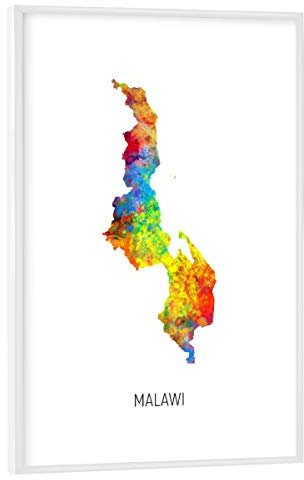 artboxONE Poster mit weißem Rahmen 75x50 cm Kartografie Malawi Watercolor Map - Bild Malawi map Painting