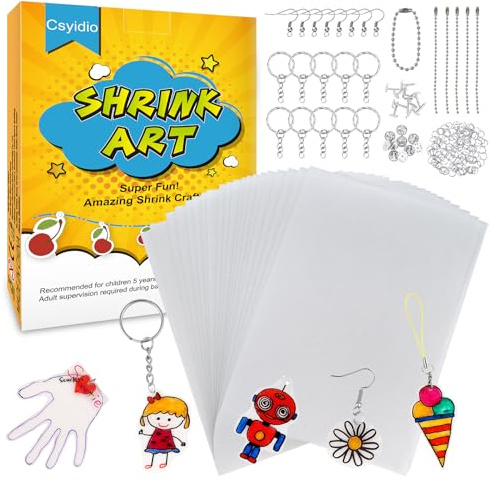 Csyidio 165 PCS Shrink Sheet Kit Includes 20 PCS Shrink Film Sheets and 145 PCS Metal Accessories, Shrink Plastic Sheet Set for Mother's Day Present Kids Indoor Creative Craft School Projects | with 145 PCS Metal Accessories, Shrink Papers for Kids Creative Craft School Projects and Christmas Ornaments