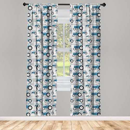 ABAKUHAUS Bauernhof Vorhänge, Gardinen, Traktor LKW Ernte Kunst, Fensterbehandlungen für Wohnzimmer Schlafzimmer Dekor, 2 Stück 75 cm b x 225 cm h, Sea Blue und hellgrau