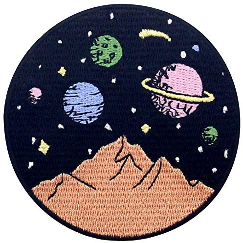 Aufnäher, bestickt, Design: Berge mit Galaxie Weltraum-Szene, zum Aufbügeln oder Aufnähen