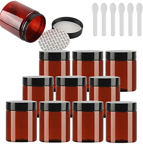 TIANZD 24 Pièces Vides Petit 250 ml Marron Cosmétique Pot en Plastique avec Couvercle Noir 250 g Pots de Cosmétique Crème de Bouteille Contenant avec 6x Spatules