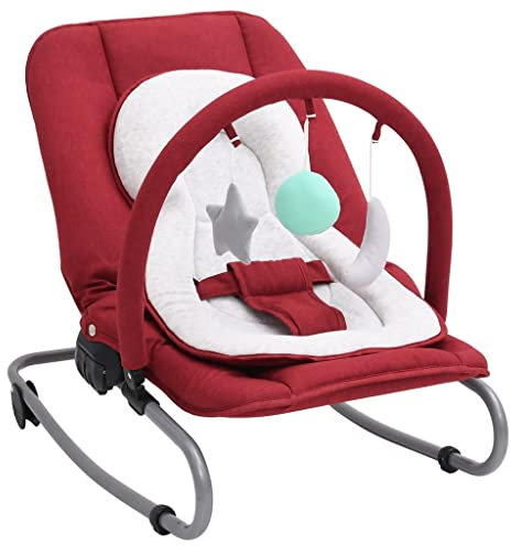 vidaXL Babywippe mit Spielzeugen Sitzpolster 3-Punkt-Sicherheitsgurt Spielbogen Babyschaukel Schaukelwippe Babywiege Liege Rot Stahl