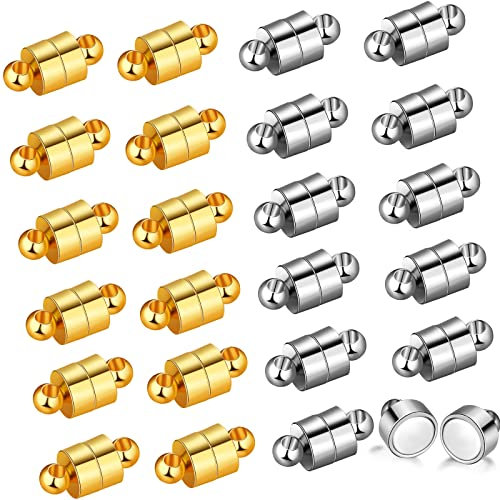24 Pairs Magnetic Necklace Bracelet Clasps Magnet Converter Jewelry Extenders Locking Clasps for Bracelet Necklace Making(Gold, Silver)