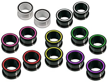 Fly Style 7 Farben Set Ohr-Tunnel aus flexiblem Silikon - weicher Piercing-Schmuck, Grösse:12 mm (Paar)