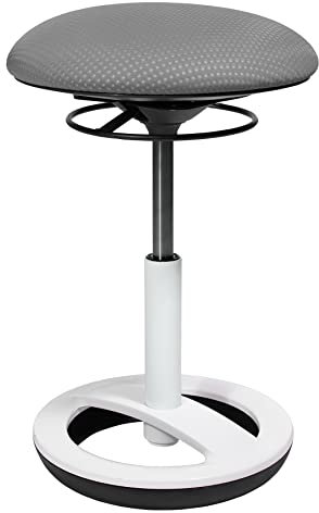TOPSTAR Sitness Bob, ergonomischer Sitzhocker, Arbeitshocker, Bürohocker mit Schwingeffekt, Sitzhöhenverstellung, Standfußring Alu, weiß lackiert, Stoffbezug, Grau