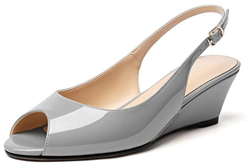 Elashe Damen Pumps Keilabsatz Peeptoe Mid Heels Slingback Bequeme Abendschuhe Grau EU35