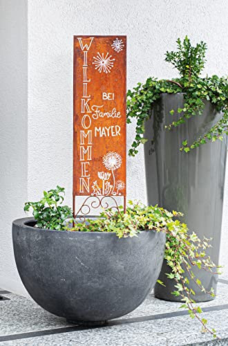 Dekoleidenschsaft Schild Kreativ aus Metall in Rost-Optik, zum Selbstgestalten, 20x90 cm, Gartenstecker, Willkommensdeko, Metallschild, Garten-Deko für Draußen