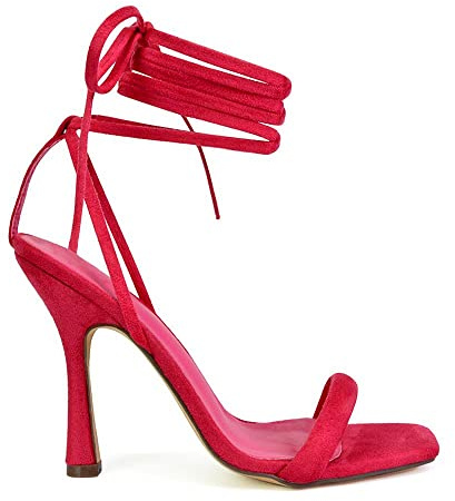 Womens Lace Up Heels Strappy Ankle Strap Sandals Ladies Square Open Toe Stiletto High Heel Shoes Size 3 4 5 6 7 8