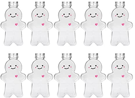 Toddmomy 10pcs Christmas Gingerbread Man Bottle, Empty Gingerbread Man Cookie Candy Jars Clear Juice Bottles Drink Containers with Caps for Kids Christmas Party Favors, 500ml