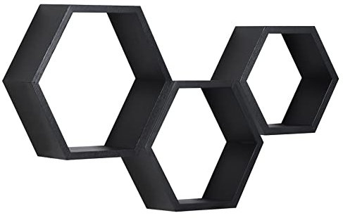 PHOENANCEE Sechseckige schwebende Regale, Wabenregale, 3er-Set, Wandmontage, Holz, Bauernhaus, sechseckige Aufbewahrung, Wandregal für Badezimmer, Küche, Schlafzimmer, Wohnzimmer